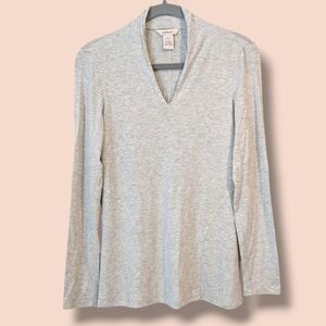 Sundance Heather Grey Modal Slim Long Sleeve V-Neck Shirt Comfort Travel Casual